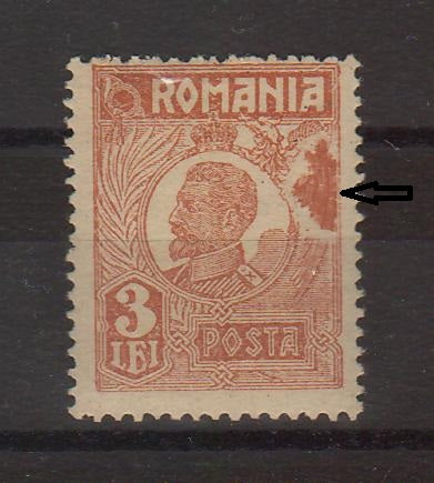 Romania 1919-22 Ferdinand uzuale bust mic 3L brun deschis EROARE (TIP B)