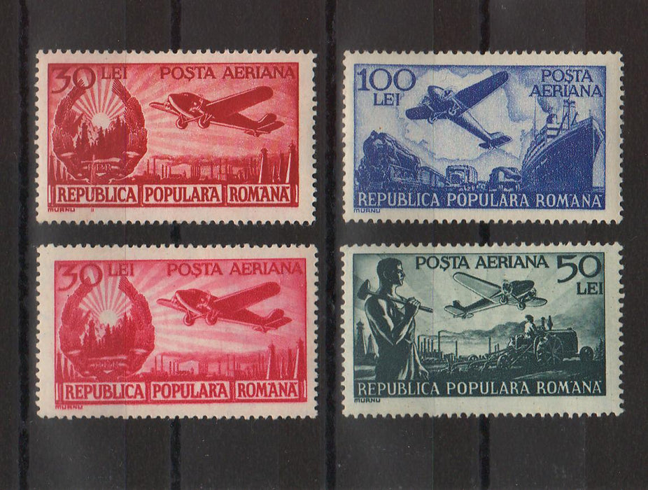 Romania 1948 Posta aeriana-valori mari inclusiv 30L visiniu (TIP A)
