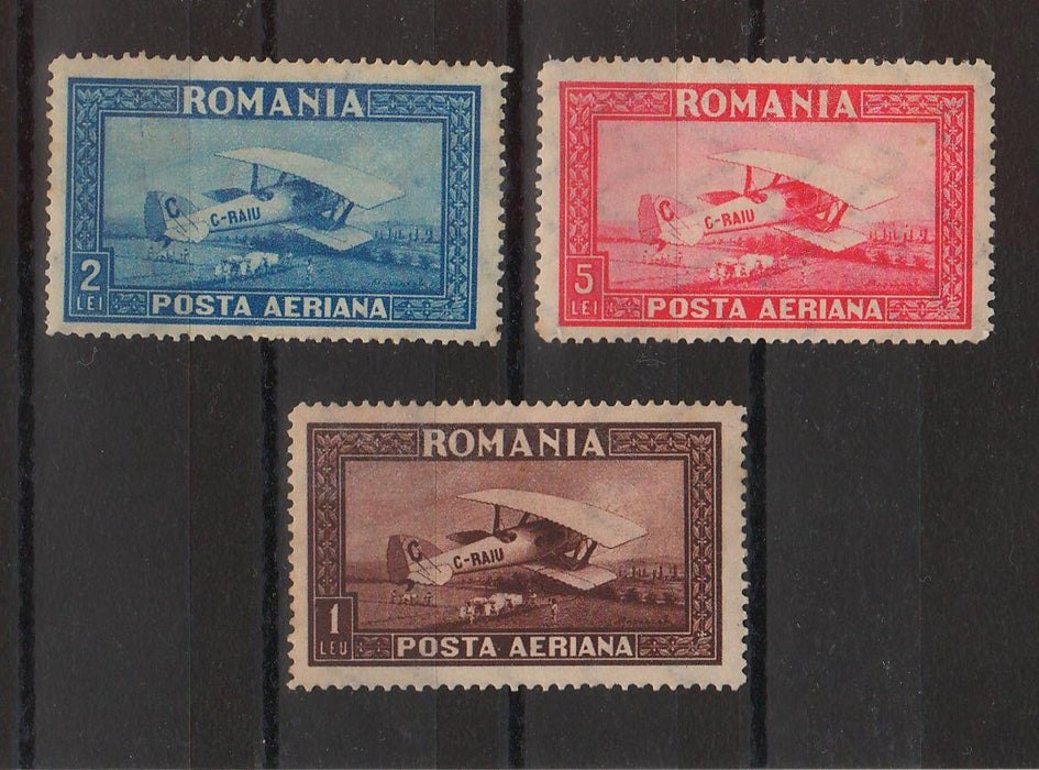 Romania 1928 C. Raiu Posta aeriana filigran vertical (TIP A)