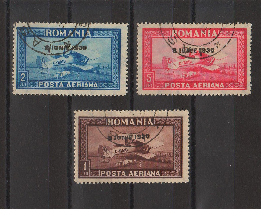 Romania 1930 C. Raiu - Posta aeriana supratipar filigran vertical stampilat (TIP E)