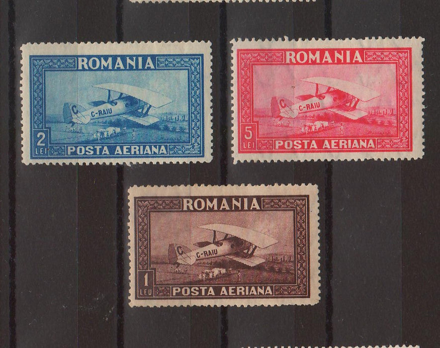 Romania 1928 C. Raiu Posta aeriana filigran orizontal (TIP C)