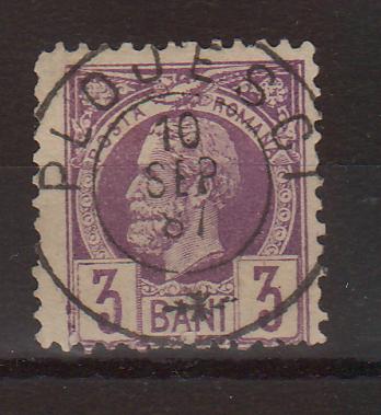 Romania 1885-89 Carol I Vulturi hartie alba 3 BANI violet stampila PLOJESCI (TIP A)