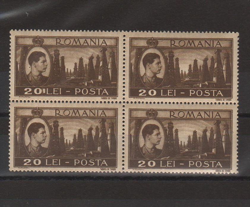 Romania 1947 LP 219 Uzuale Mihai I - Vederi EROARE linie dupa 20LEI bloc x4 (TIP D)